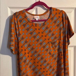 LuLaRoe Orange and Blue Arrow Print Top